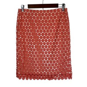 Talbots Coral Crochet Flower Pencil Skirt Size 2 Knee Length Lined Zipper